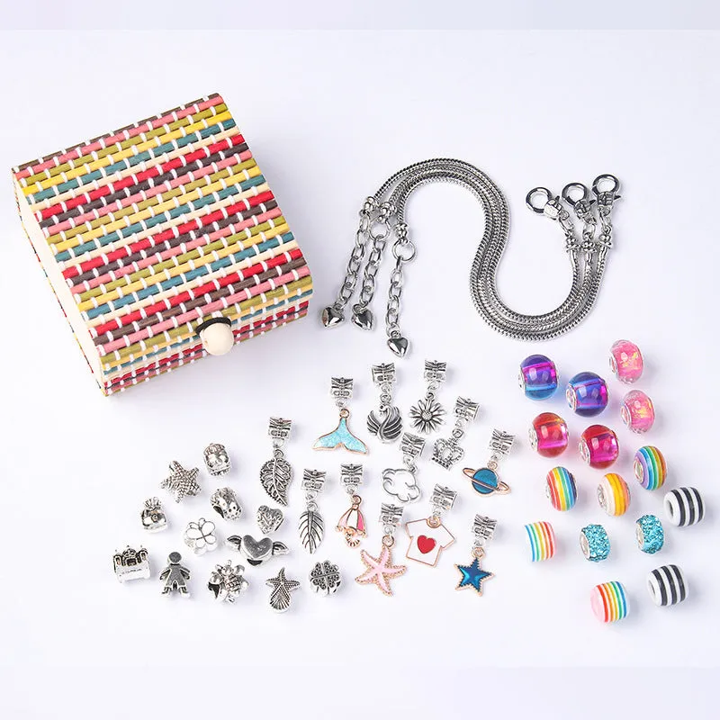 Funny Christmas Gifts for Girls Colorful Cartoon Crystal Bracelet DIY Bamboo Box Set