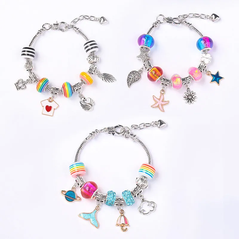 Funny Christmas Gifts for Girls Colorful Cartoon Crystal Bracelet DIY Bamboo Box Set