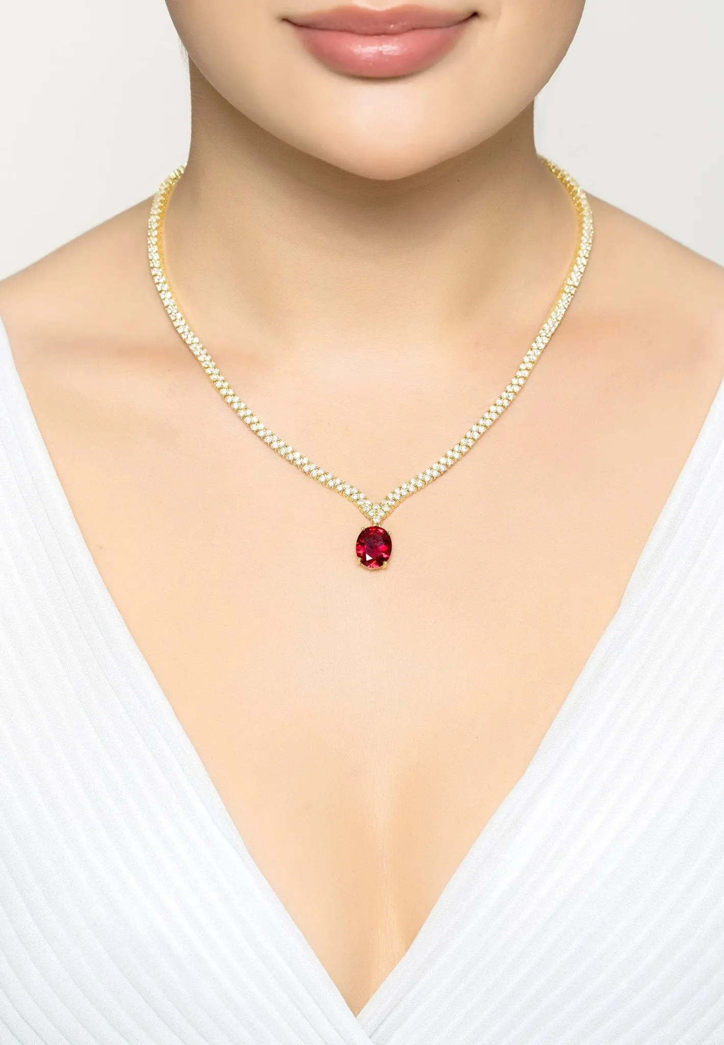 Garbo Oval Gemstone Tennis Necklace Dipped in Gold