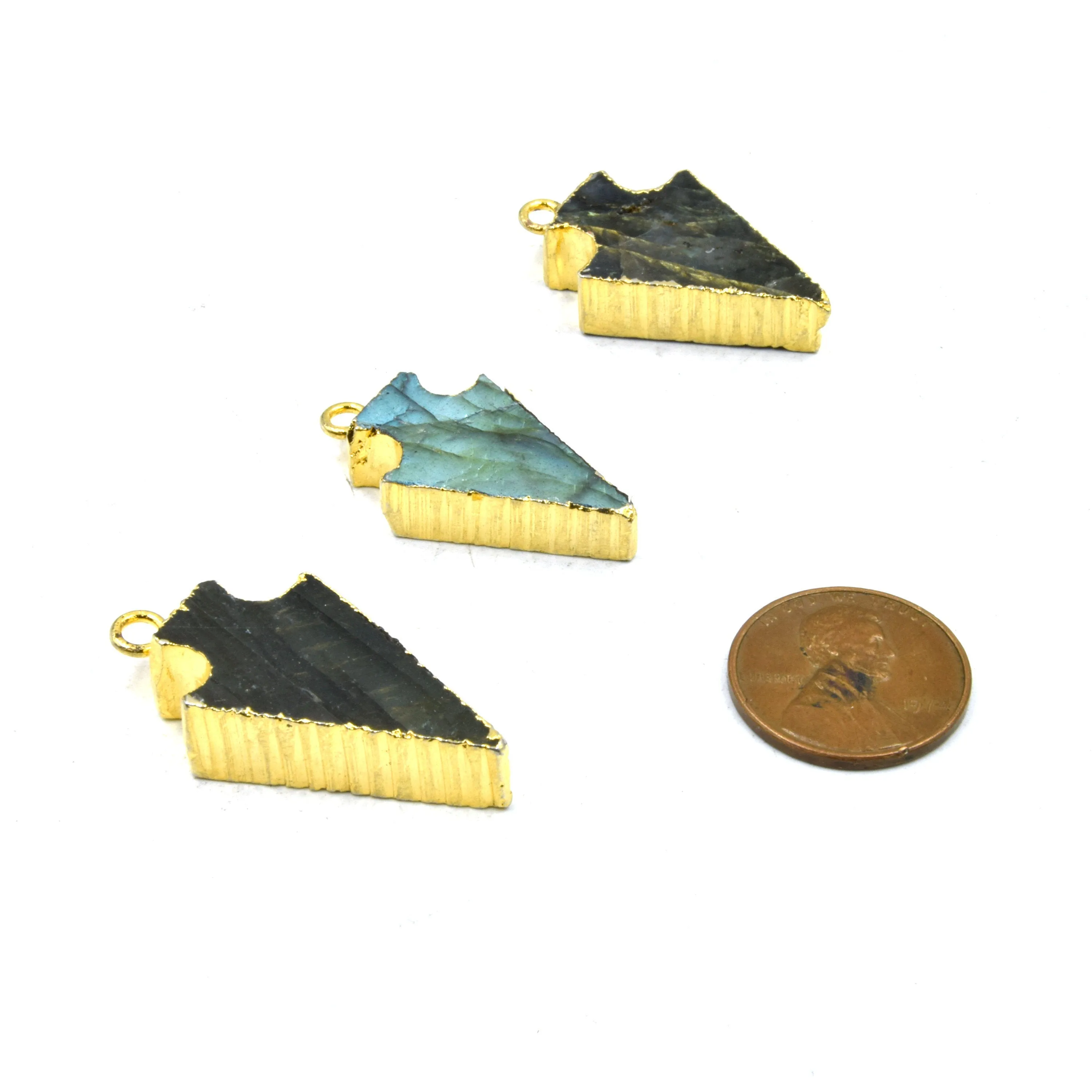 Gemstone Pendant | Gold Electroformed Arrow Pendants| Labradorite, Agate, Prehnite