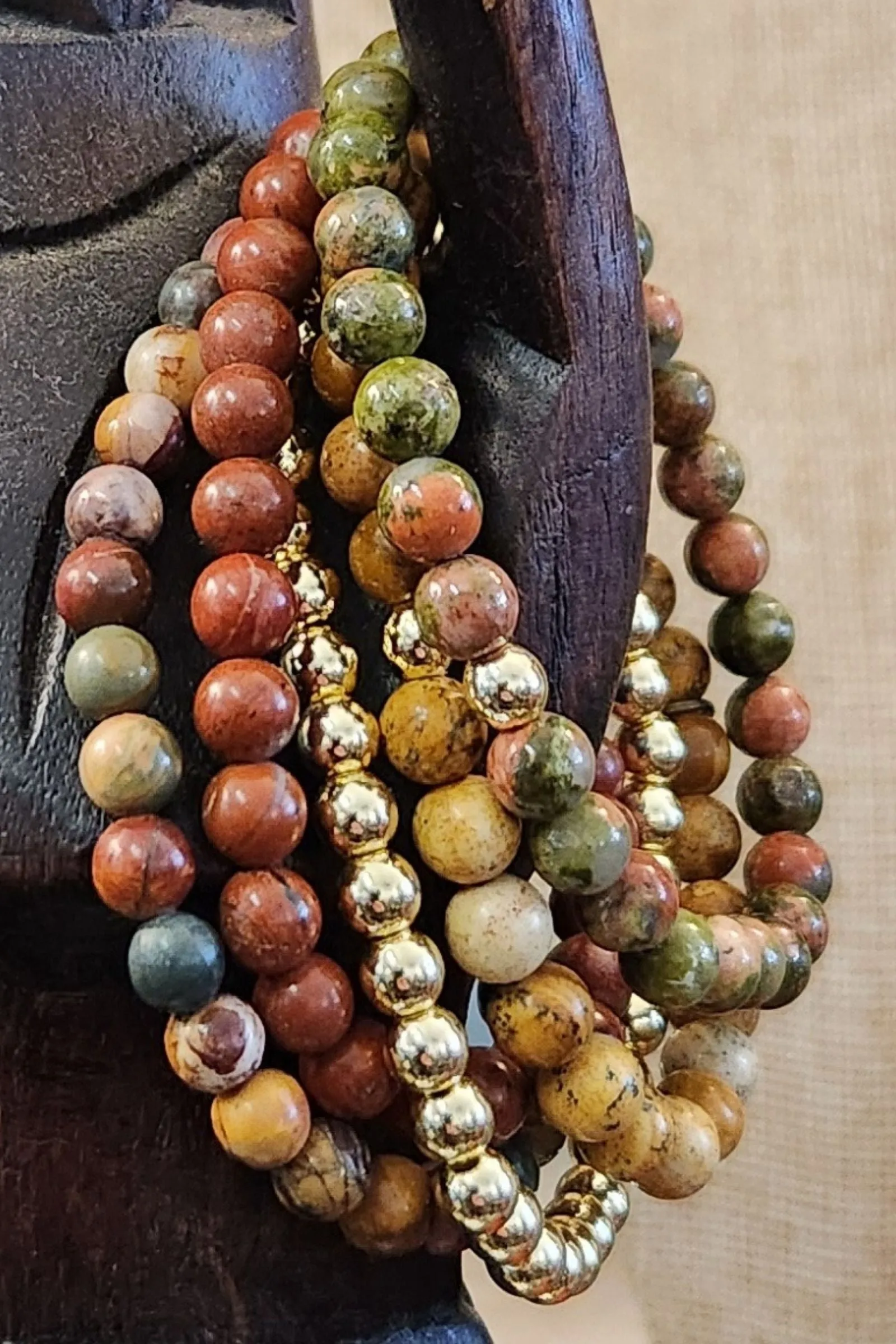 Giada Unakite Gold Stretch Bracelets