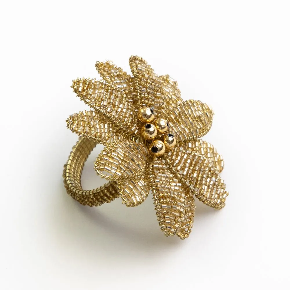 Gold Flower Beaded Napkin Ring | Set of 4