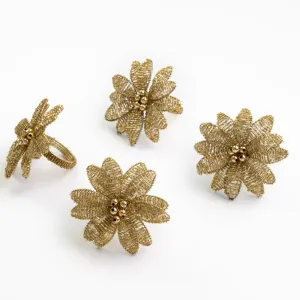 Gold Flower Beaded Napkin Ring | Set of 4