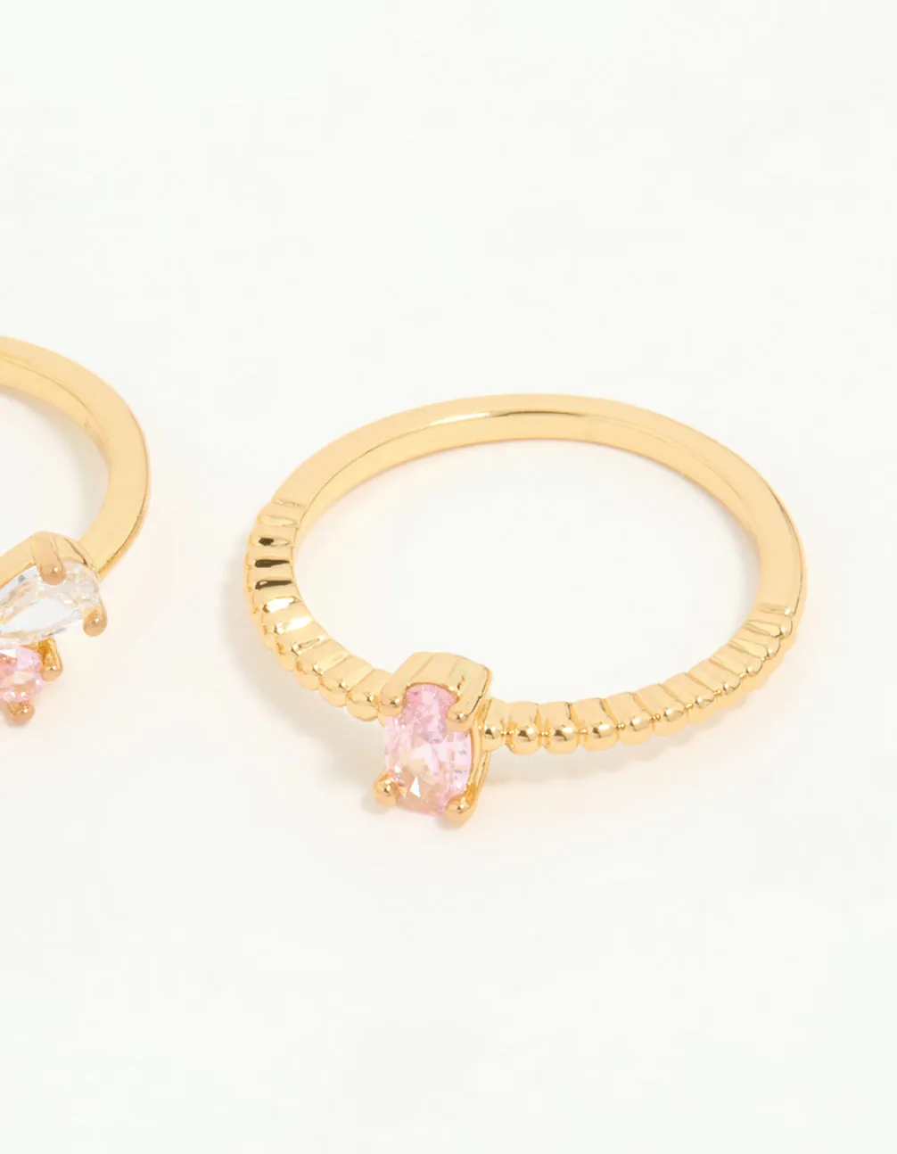 Gold Plated Pink Cubic Zirconia Bow Rings 3-Pack
