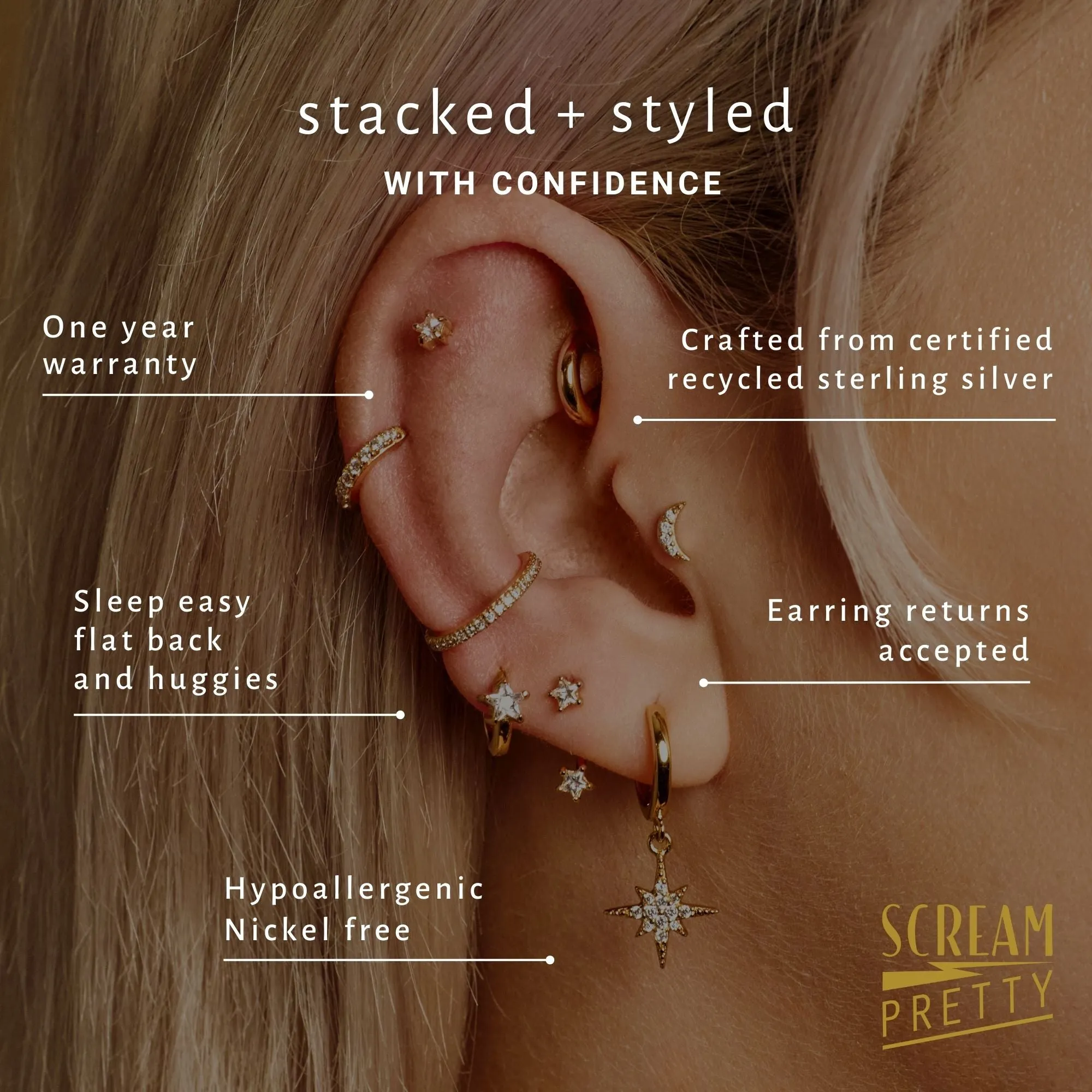 Gold Plated Sparkling Snake Huggie Earrings