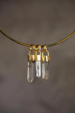 Gold Plated Sterling Silver Brushed Pendant Featuring Australian Fossicked Clear Quartz Point, Crystal Necklace, Crown Chakra, Leo Zodiac
