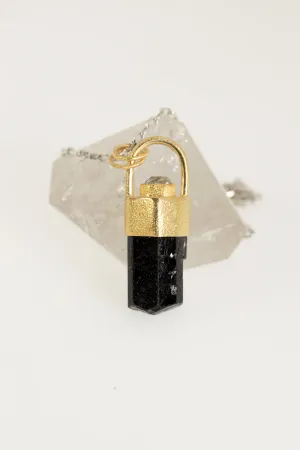 Gold-plated sterling Silver Pendant with Himalayan Terminated Brown Dravite Tourmaline & Herkimer Diamond, Sand Texture Finish,Unique Gift