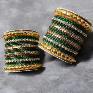 Green Indian Gold Plated Bridal Bangles Set, Bridal Bangles, Indian Bangles Set, Pakistani Jewelry, Bangle Jewelry Set, Wedding Bangles Set