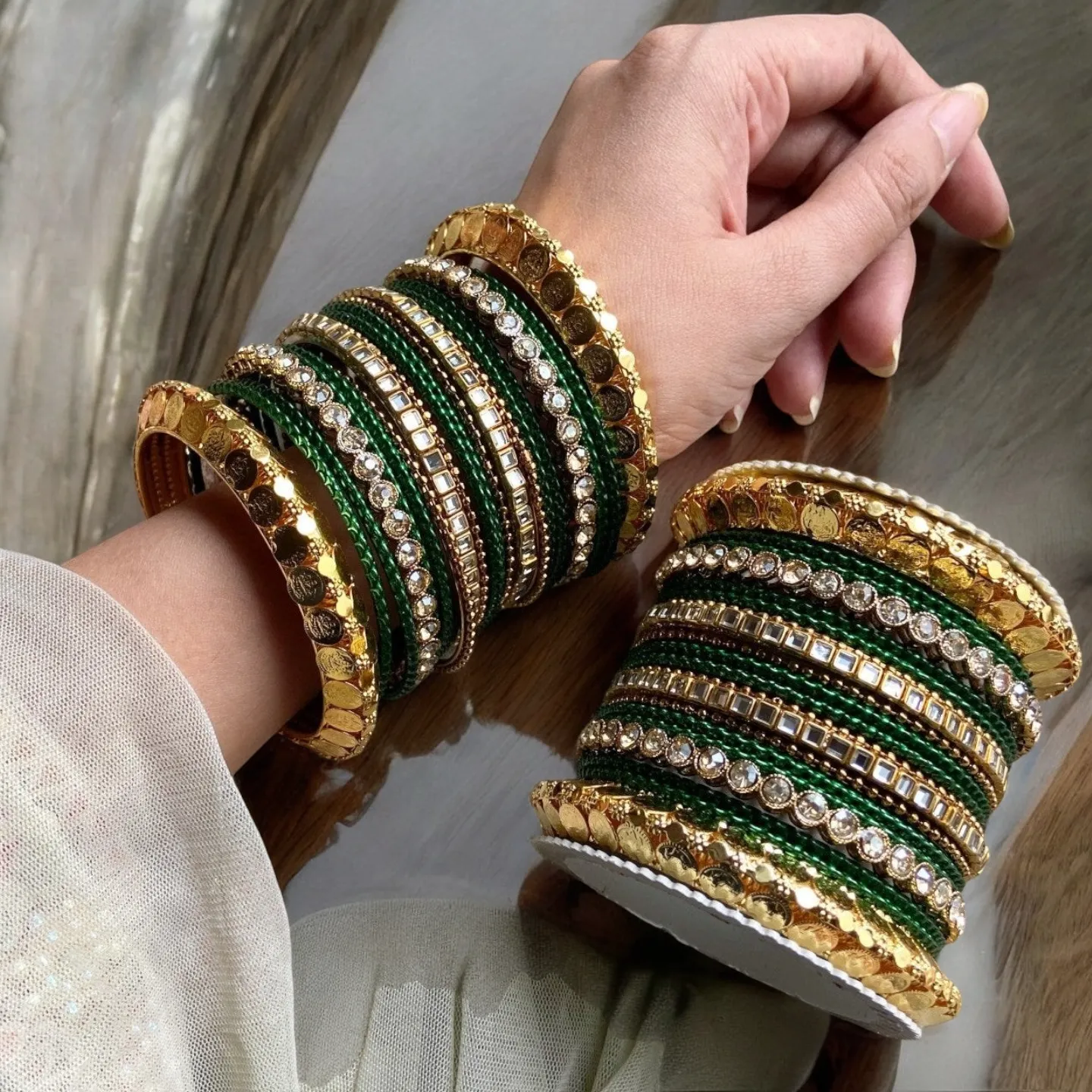 Green Indian Gold Plated Bridal Bangles Set, Bridal Bangles, Indian Bangles Set, Pakistani Jewelry, Bangle Jewelry Set, Wedding Bangles Set