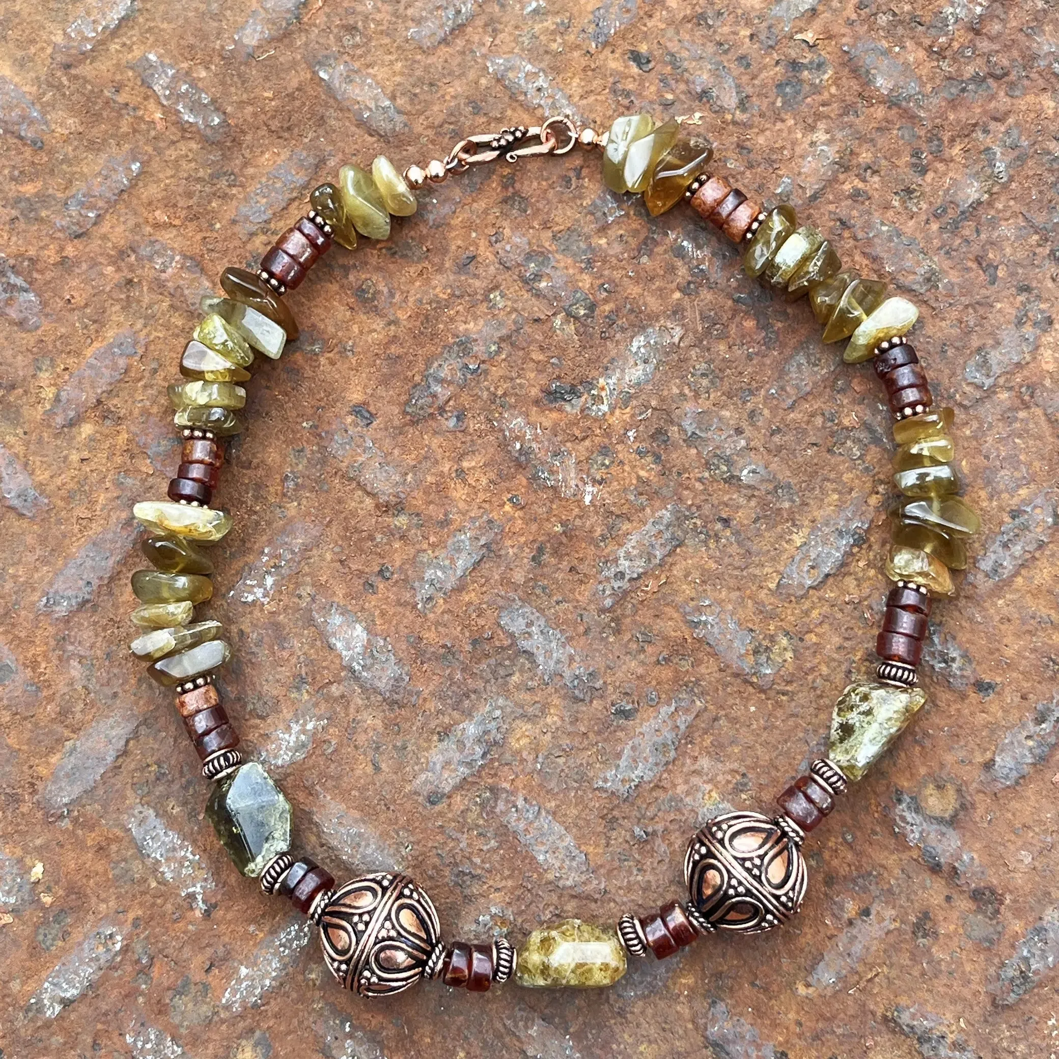 Grossular Green Garnet and Copper Necklace