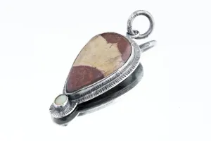 Grounding Australian Mookaite and Fiery Ethiopian Opal Pendant - Oxidised  Sterling Silver with Sun Ray Details