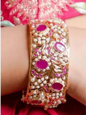 Heritage Jadau Openable Kada Ruby Red and Pearl White (Broad Bangle)