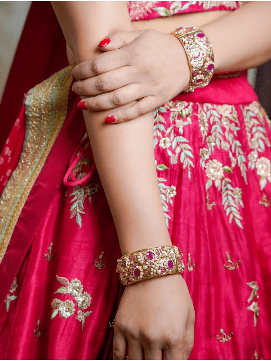 Heritage Jadau Openable Kada Ruby Red and Pearl White (Broad Bangle)