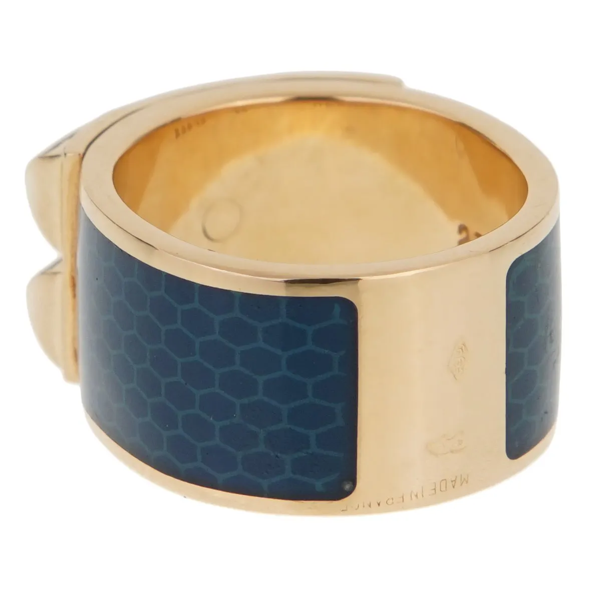 Hermes Collier De Chien Gold Blue Enamel Ring Sz 5