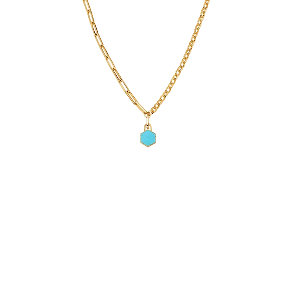 Hex Chain Necklace | 18ct Gold Plated/Turquoise