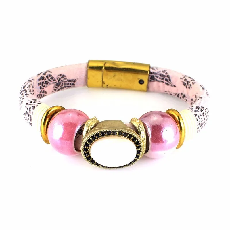 Hot Sale Top Quality Luxury Stone Pendant Leather Bracelet Bangle Colorful Party Accessories For Women Gift