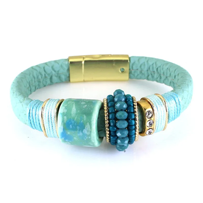 Hot Sale Top Quality Luxury Stone Pendant Leather Bracelet Bangle Colorful Party Accessories For Women Gift