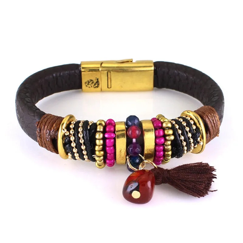 Hot Sale Top Quality Luxury Stone Pendant Leather Bracelet Bangle Colorful Party Accessories For Women Gift