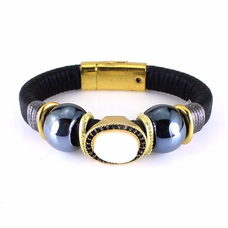 Hot Sale Top Quality Luxury Stone Pendant Leather Bracelet Bangle Colorful Party Accessories For Women Gift