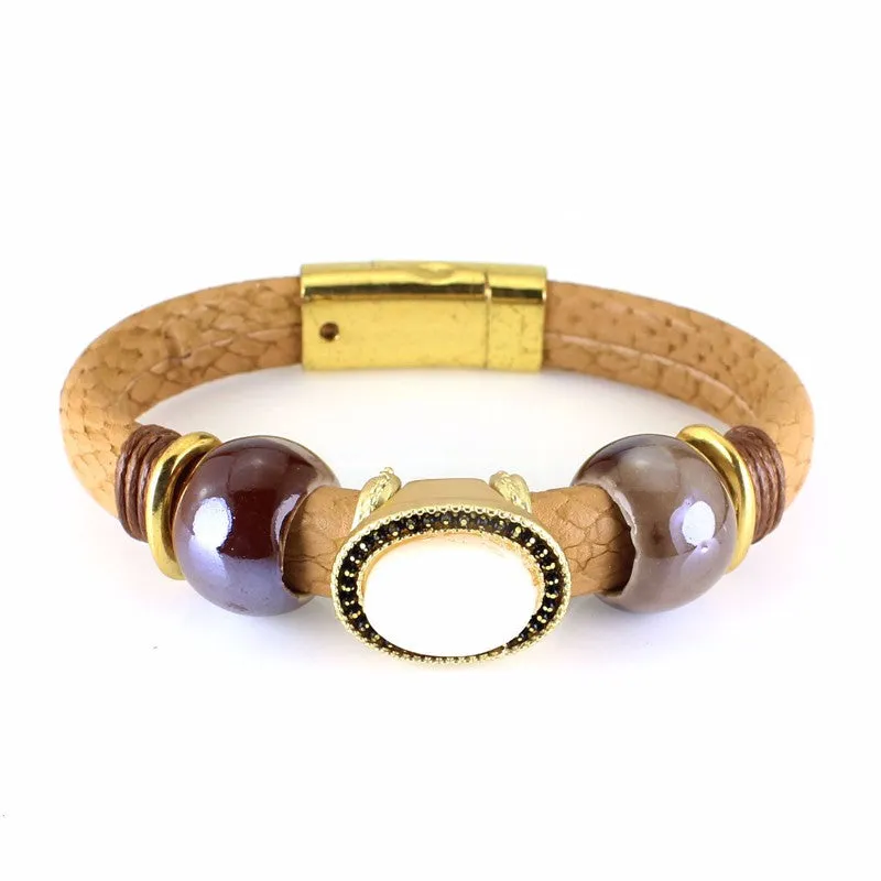 Hot Sale Top Quality Luxury Stone Pendant Leather Bracelet Bangle Colorful Party Accessories For Women Gift