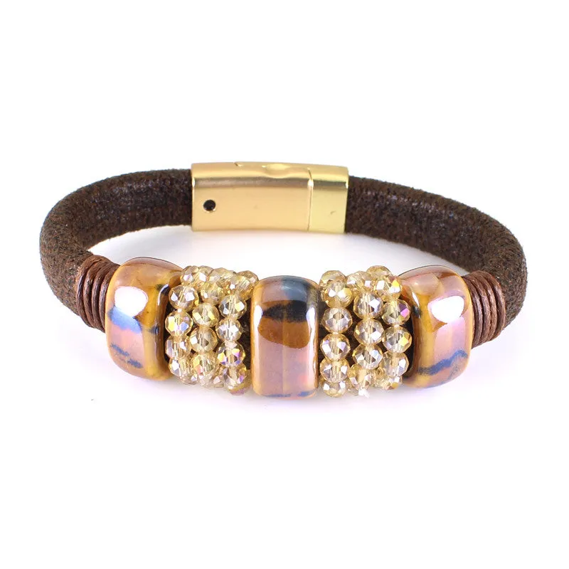 Hot Sale Top Quality Luxury Stone Pendant Leather Bracelet Bangle Colorful Party Accessories For Women Gift