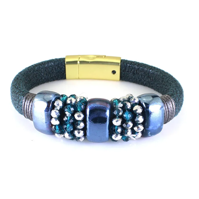 Hot Sale Top Quality Luxury Stone Pendant Leather Bracelet Bangle Colorful Party Accessories For Women Gift