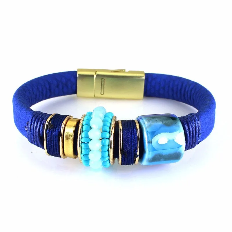 Hot Sale Top Quality Luxury Stone Pendant Leather Bracelet Bangle Colorful Party Accessories For Women Gift