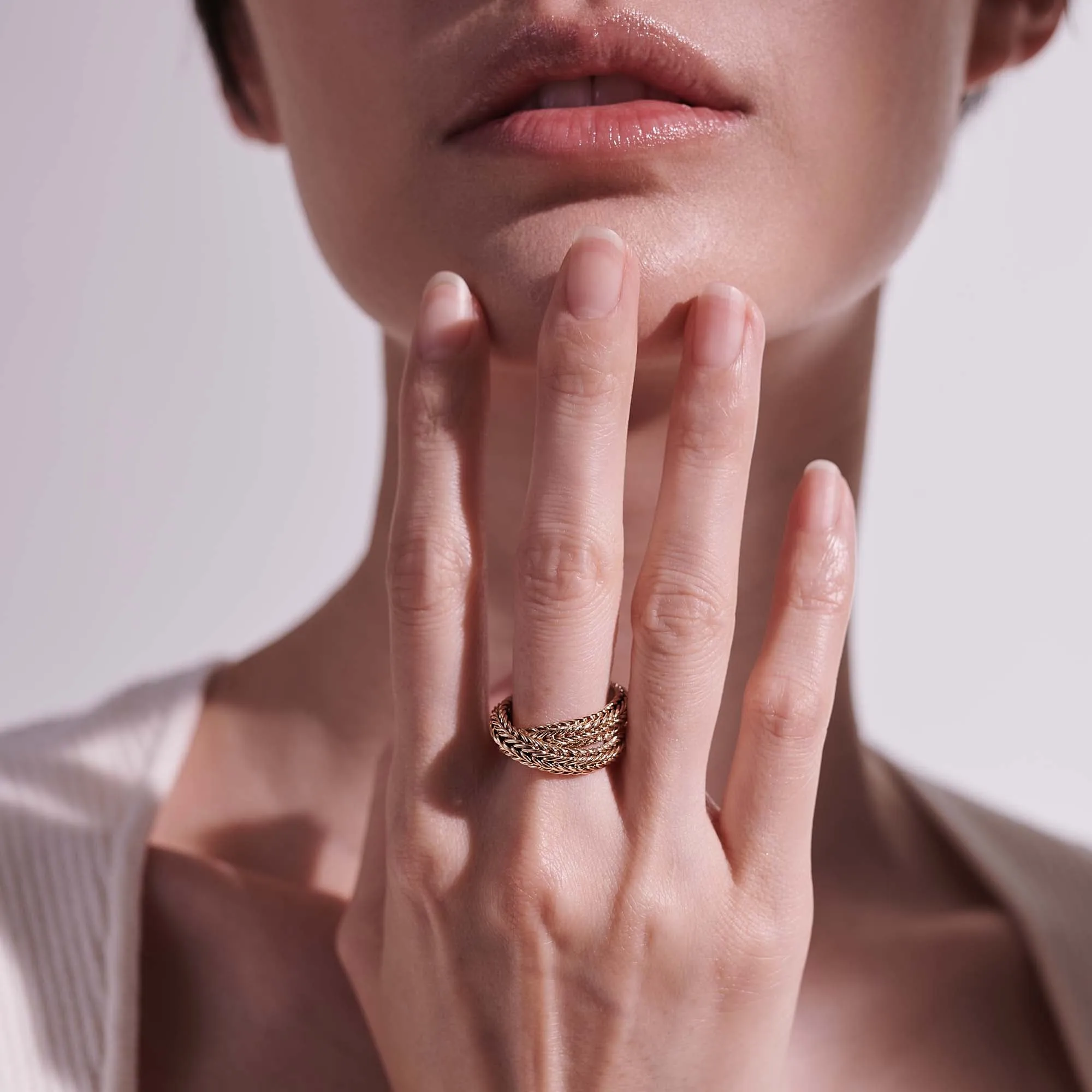 Kami Chain Crossover Ring, Gold, 4.5MM|RGG900825