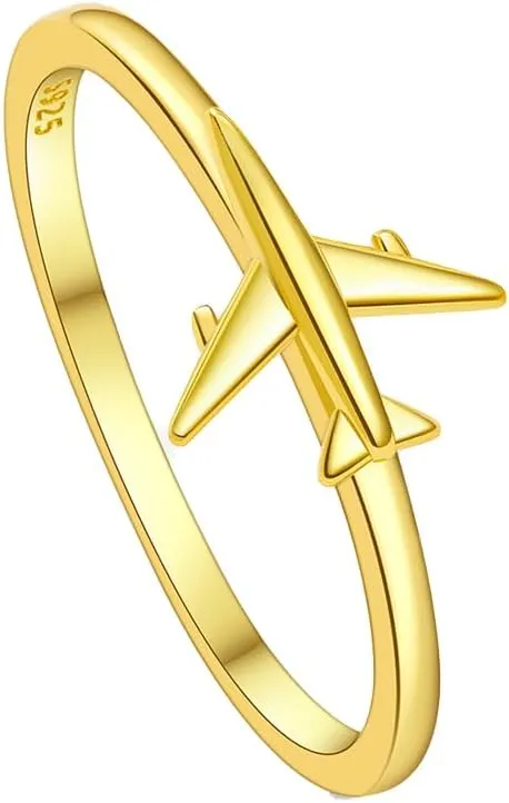 Kokoma 925 Sterling Silver Airplane Ring for Women Minimalist Stacking Ring Statement Rings Promsie Engagement Rings Finger Band Trendy Jewelry