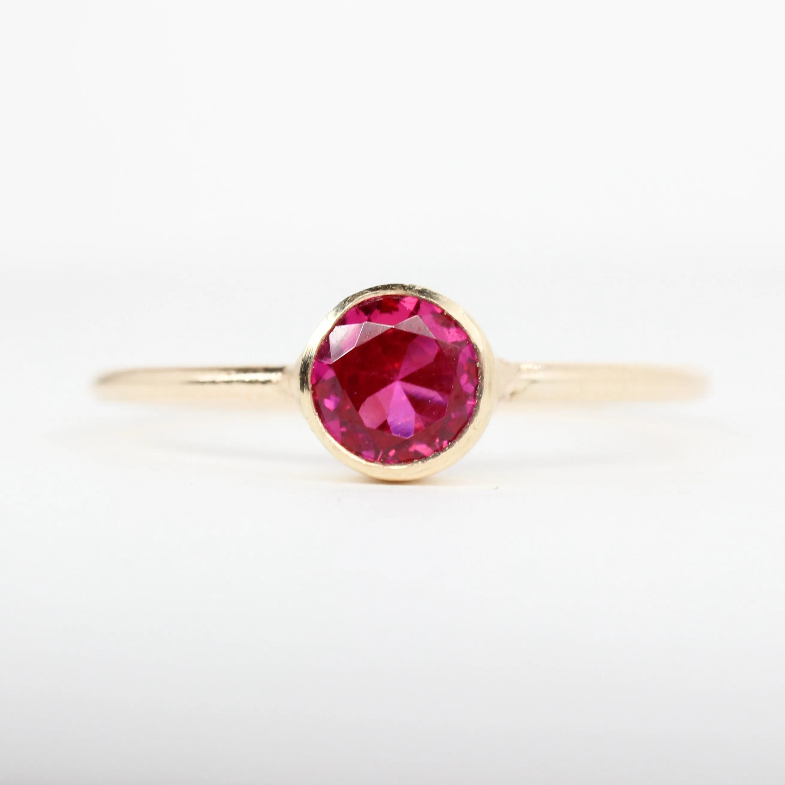Lab Ruby Stacking Ring in 14K Gold Filled // 5mm Faceted Gemstone July Birthstone Ring