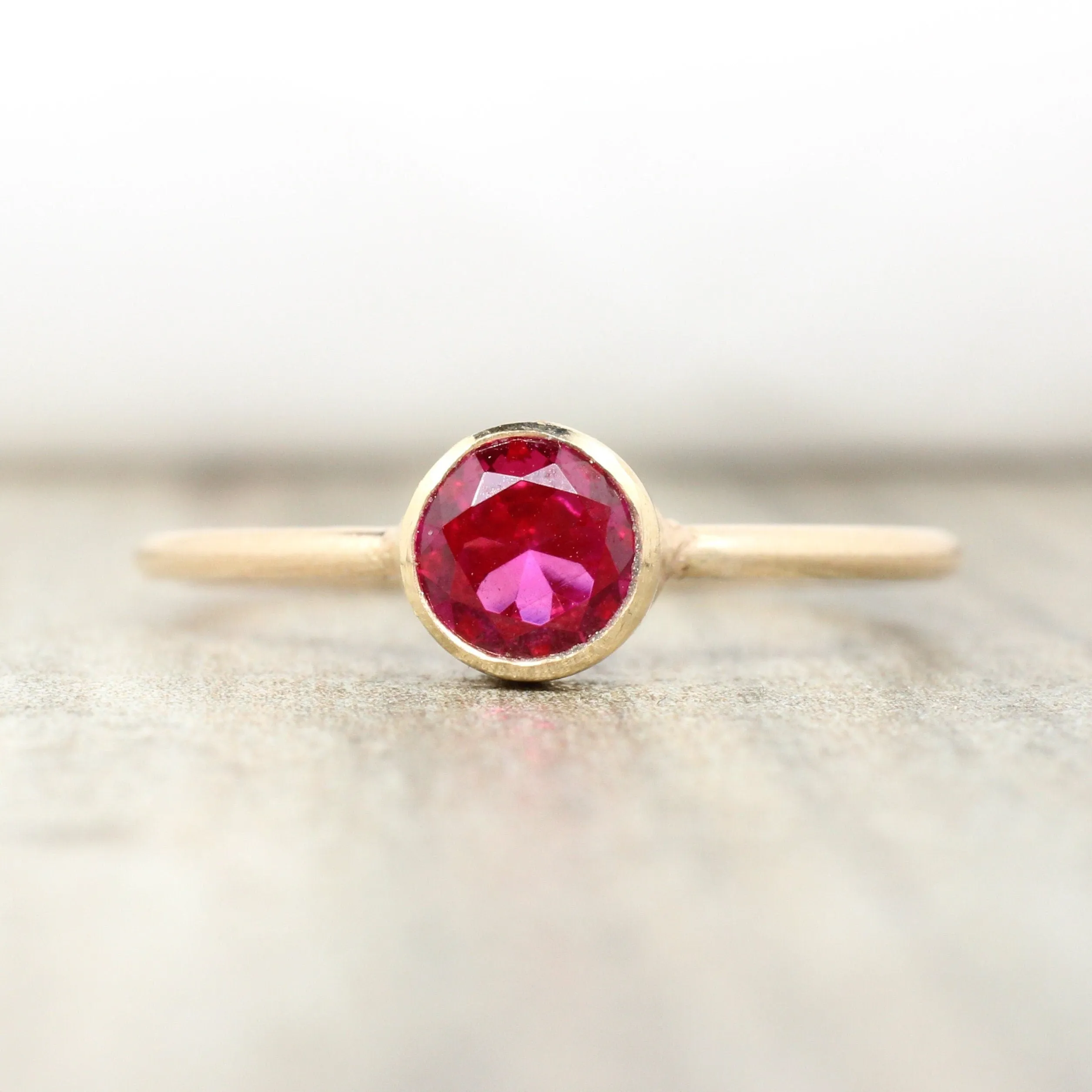 Lab Ruby Stacking Ring in 14K Gold Filled // 5mm Faceted Gemstone July Birthstone Ring