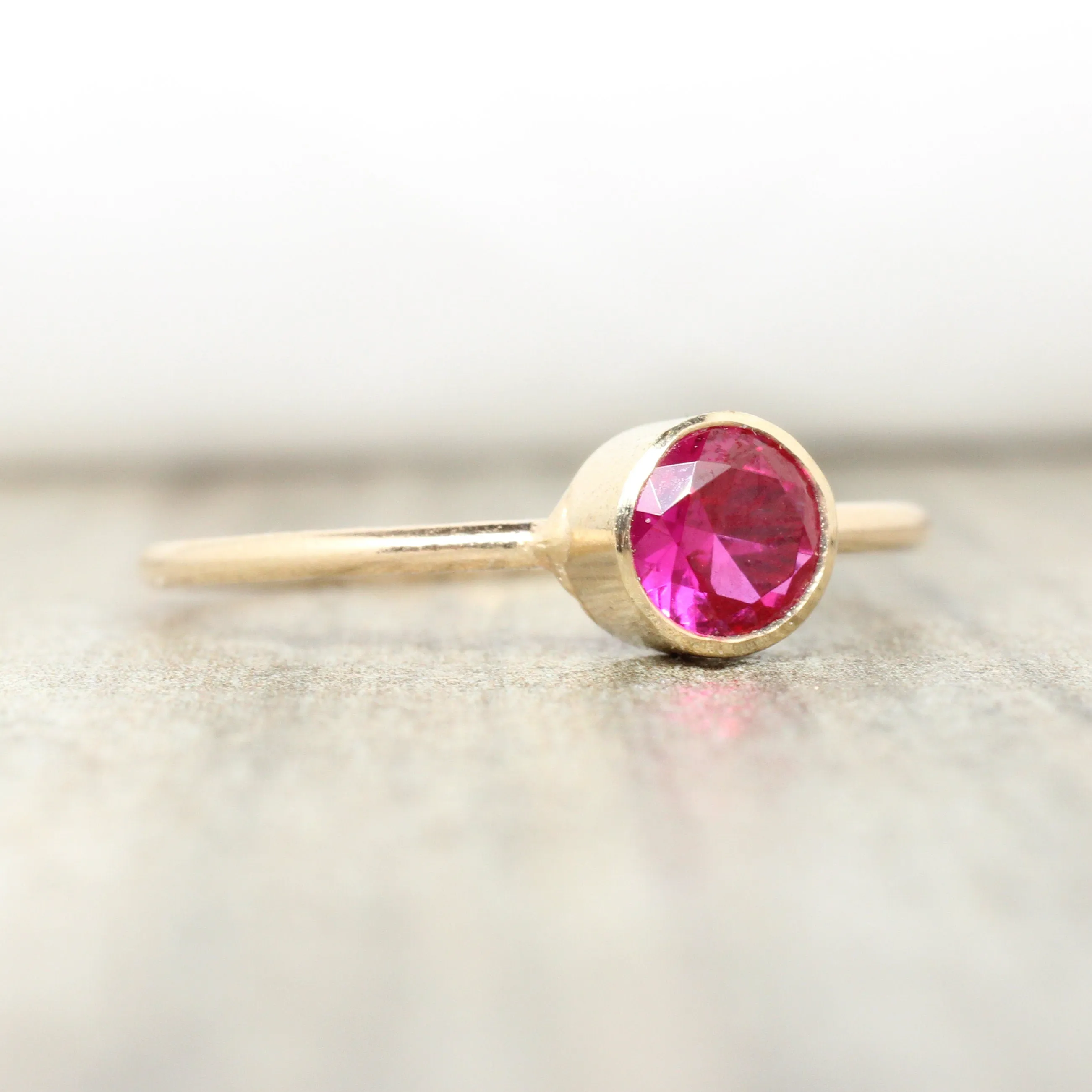 Lab Ruby Stacking Ring in 14K Gold Filled // 5mm Faceted Gemstone July Birthstone Ring