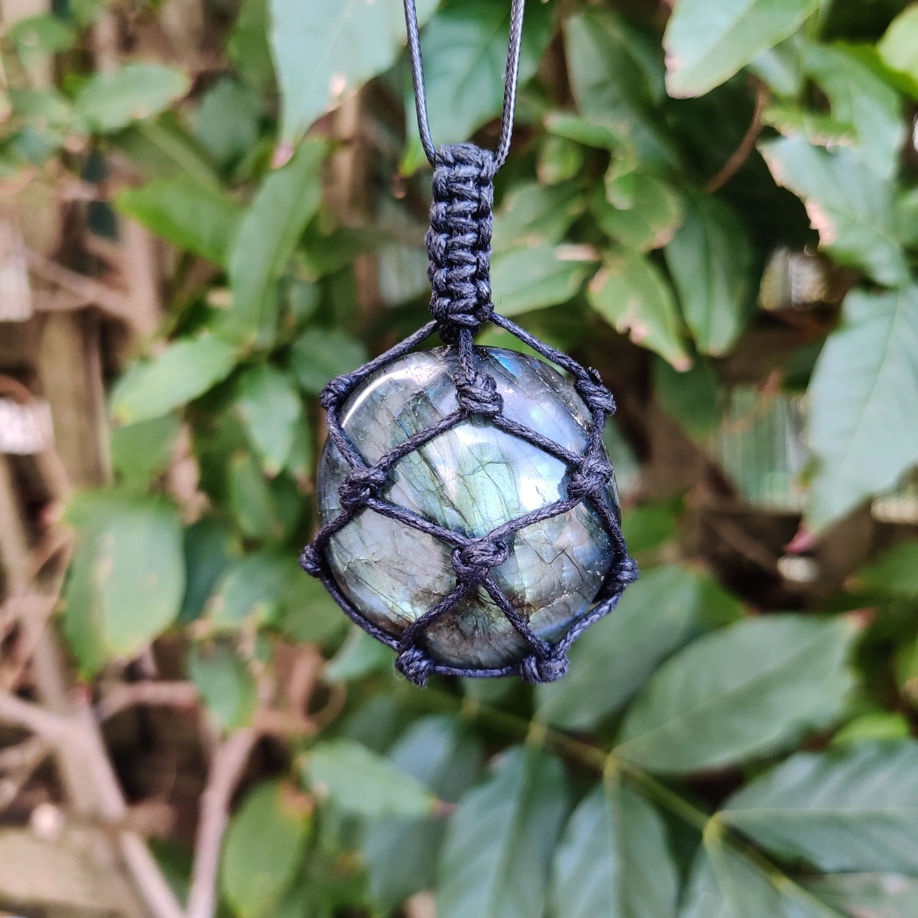 Labradorite Polished Stone Cord-Wrapped Necklace