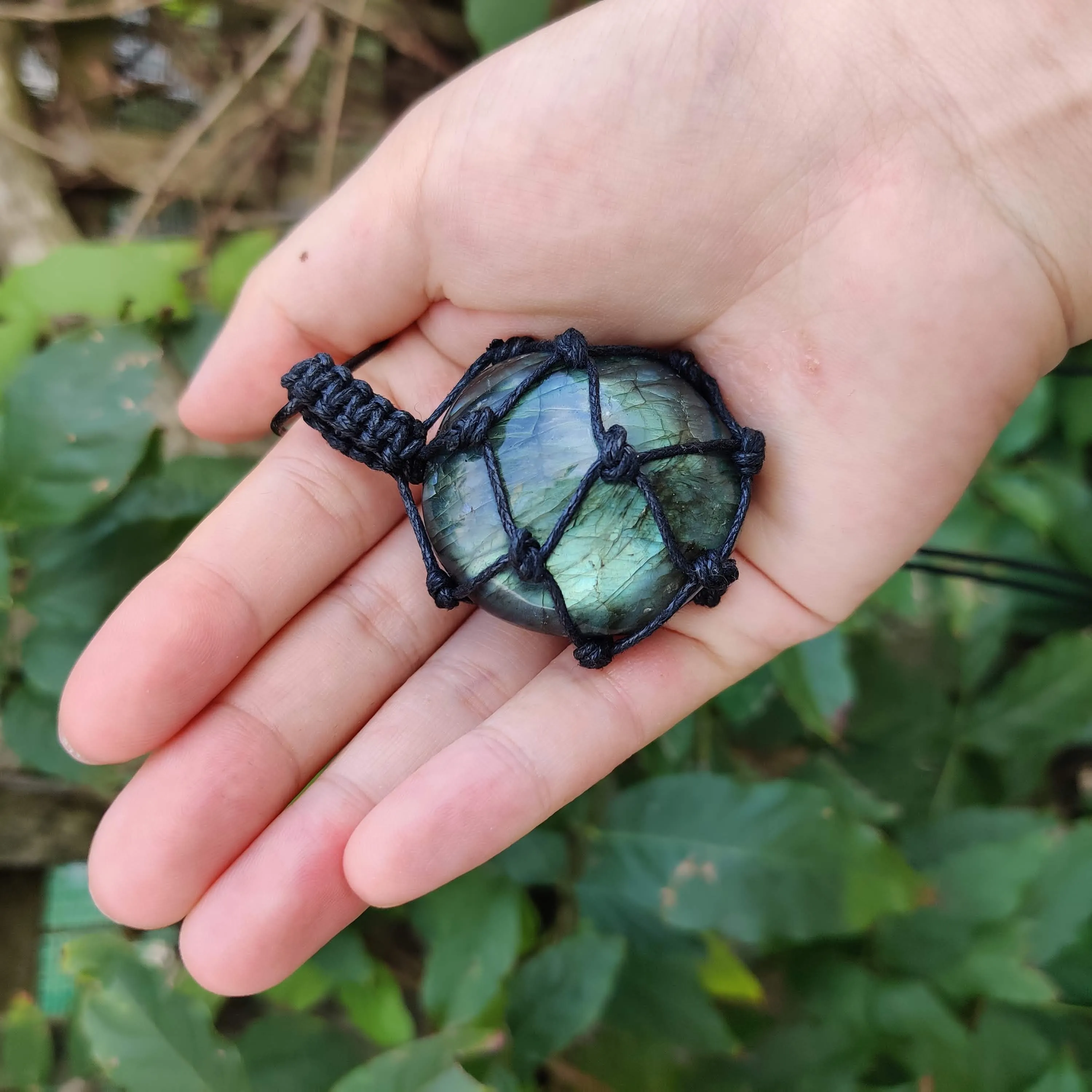 Labradorite Polished Stone Cord-Wrapped Necklace