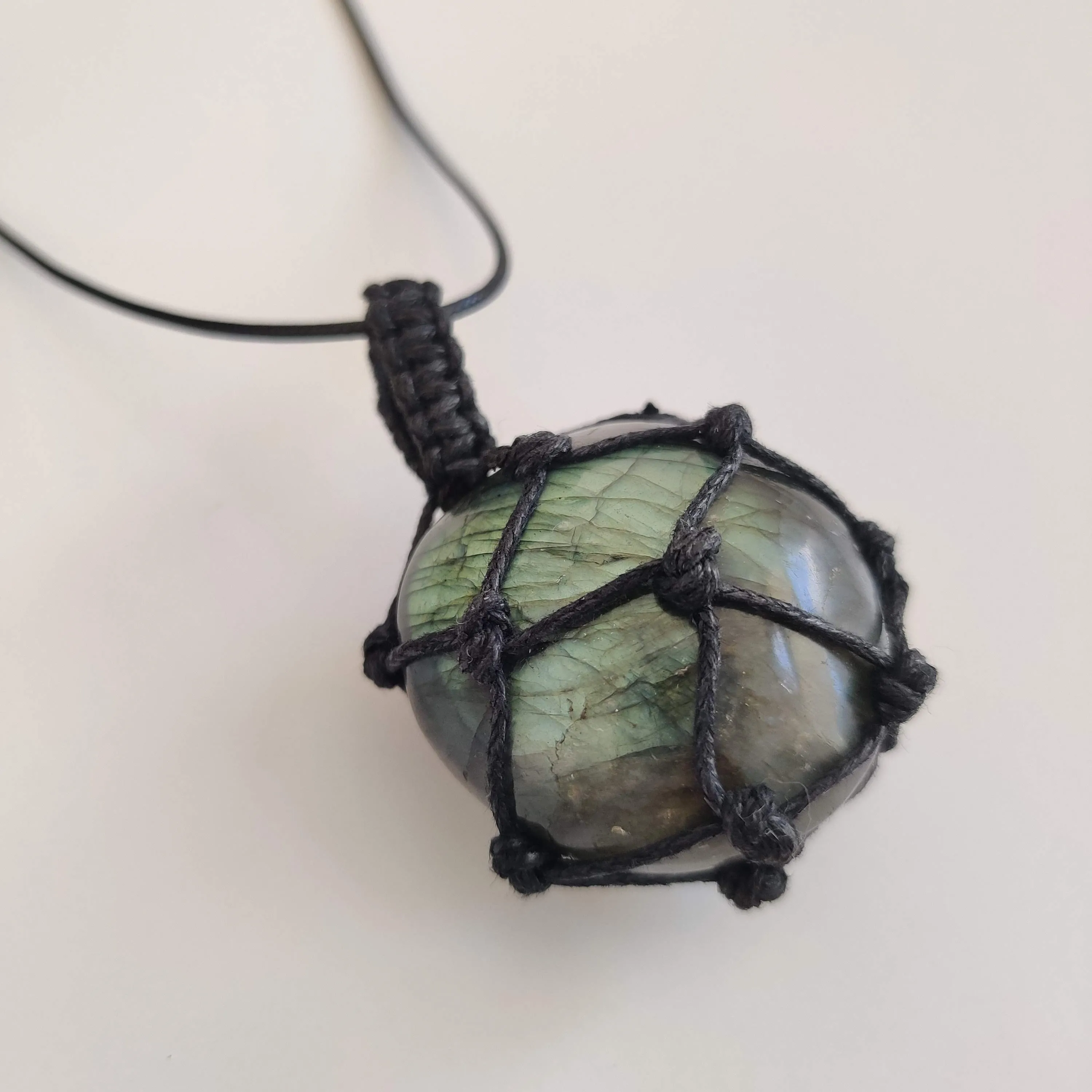 Labradorite Polished Stone Cord-Wrapped Necklace