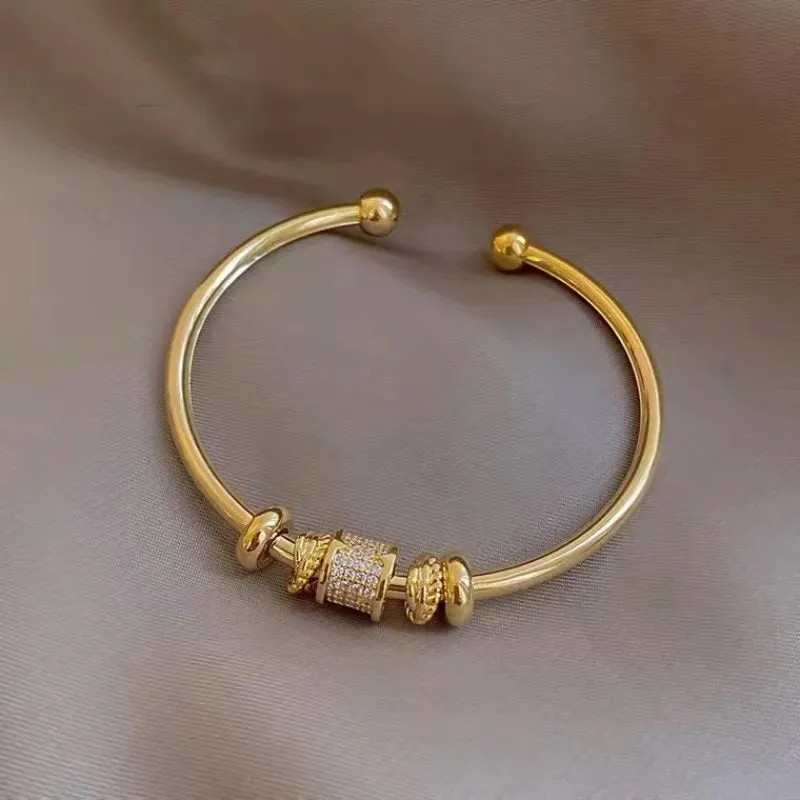 Ladies Gold Plated Zircon Stone Rhodium Adjustable Cuff Bangle