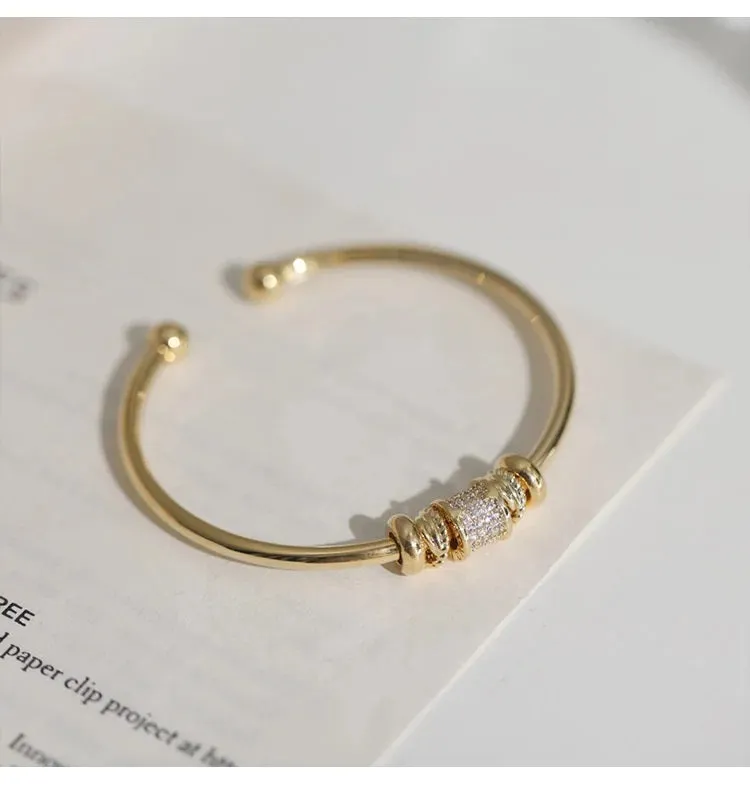 Ladies Gold Plated Zircon Stone Rhodium Adjustable Cuff Bangle