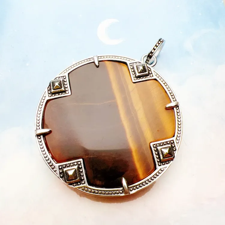 Large Silver Tiger Eye Pendant Strang on Turquoise and Tiger Eye bead Necklaces