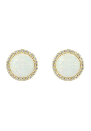 Large Sparkling Halo Opal Stud Earrings Gold