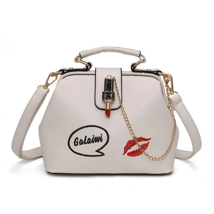Lip embroidered lipstick lock doctor bag