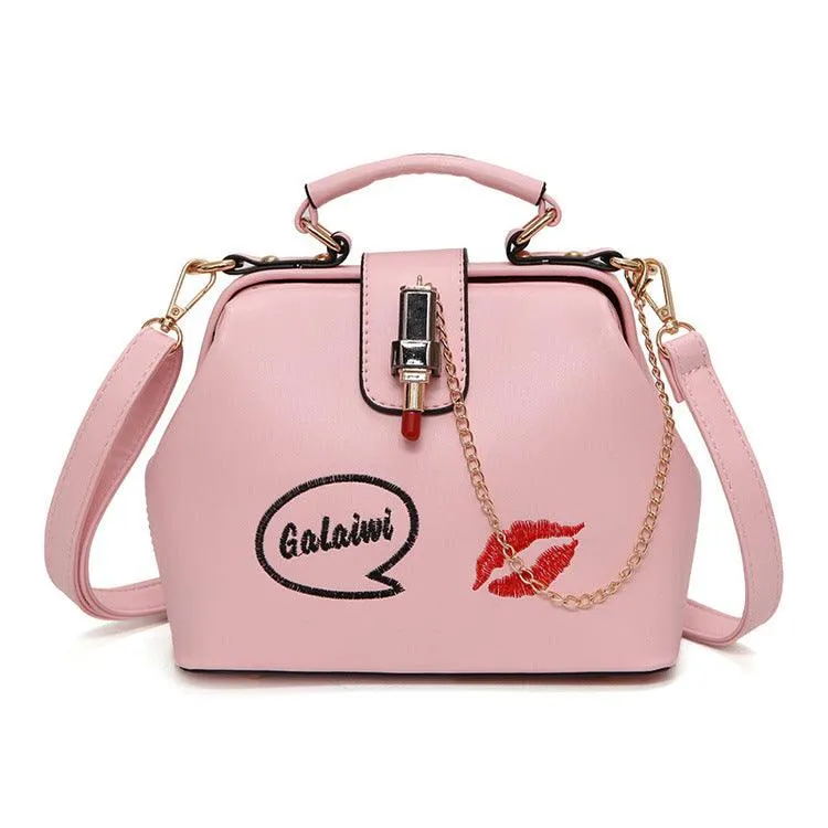 Lip embroidered lipstick lock doctor bag