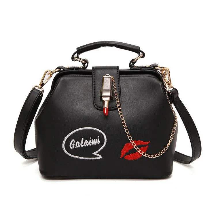 Lip embroidered lipstick lock doctor bag