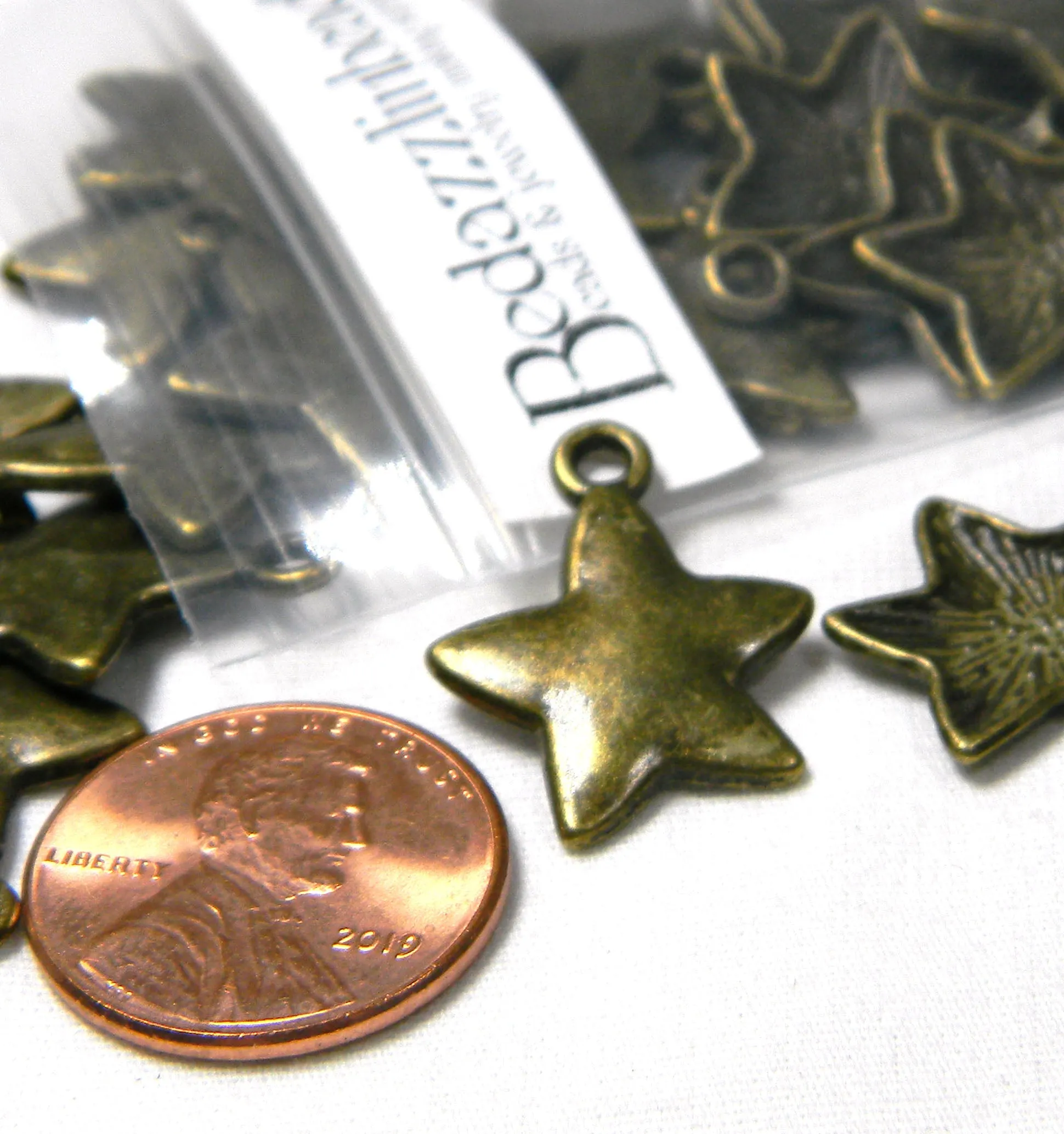 Little Puffed 3/4 inch Antique Bronze Metal Star Jewelry Charms with 1.5mm Hole for Bracelets, Necklaces, Earrings etc~Sold Individually