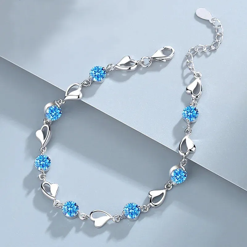 Luxury Crystal Hearts 925 Sterling Silver Pendant Bracelets for Women Versatile Charm Jewelry Accessories