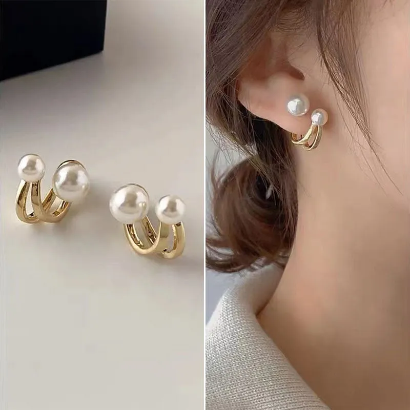 Luxury Fishtail Pearl Stud Earrings Crystal Imitation Pearl Sweet Earrings