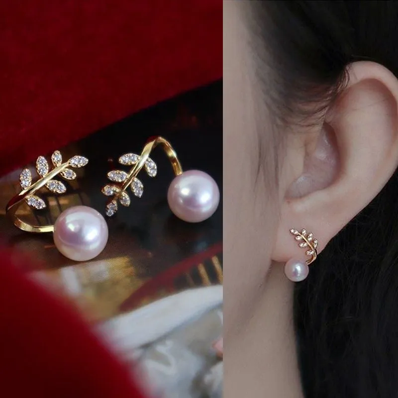 Luxury Fishtail Pearl Stud Earrings Crystal Imitation Pearl Sweet Earrings