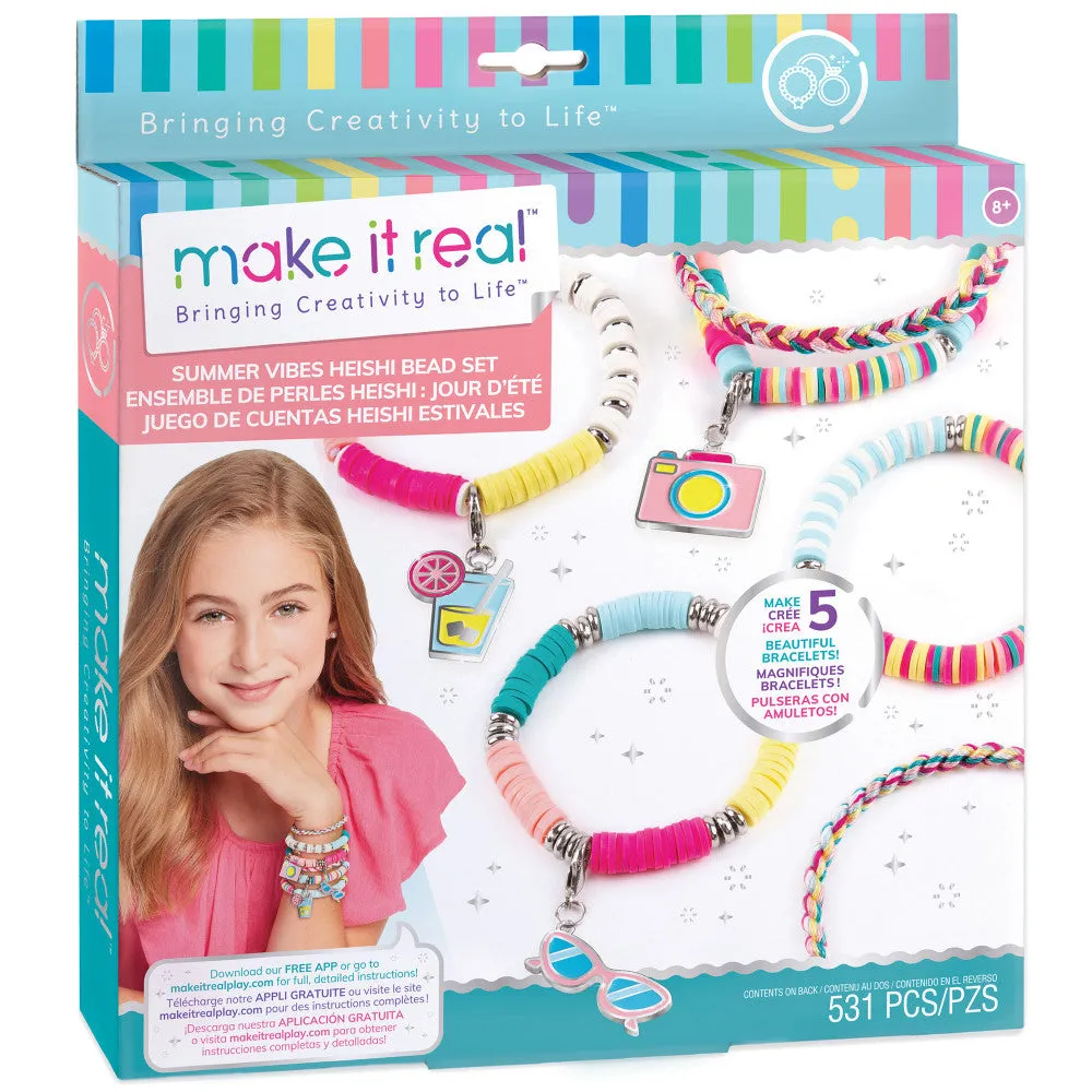 Make It Real Summer Vibes Heishi Bead Bracelet Kit - Colorful DIY Jewelry Making Set