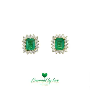 Marquise Cut Colombian Emerald and Diamond Earrings: Exquisite Rectangular Crystals