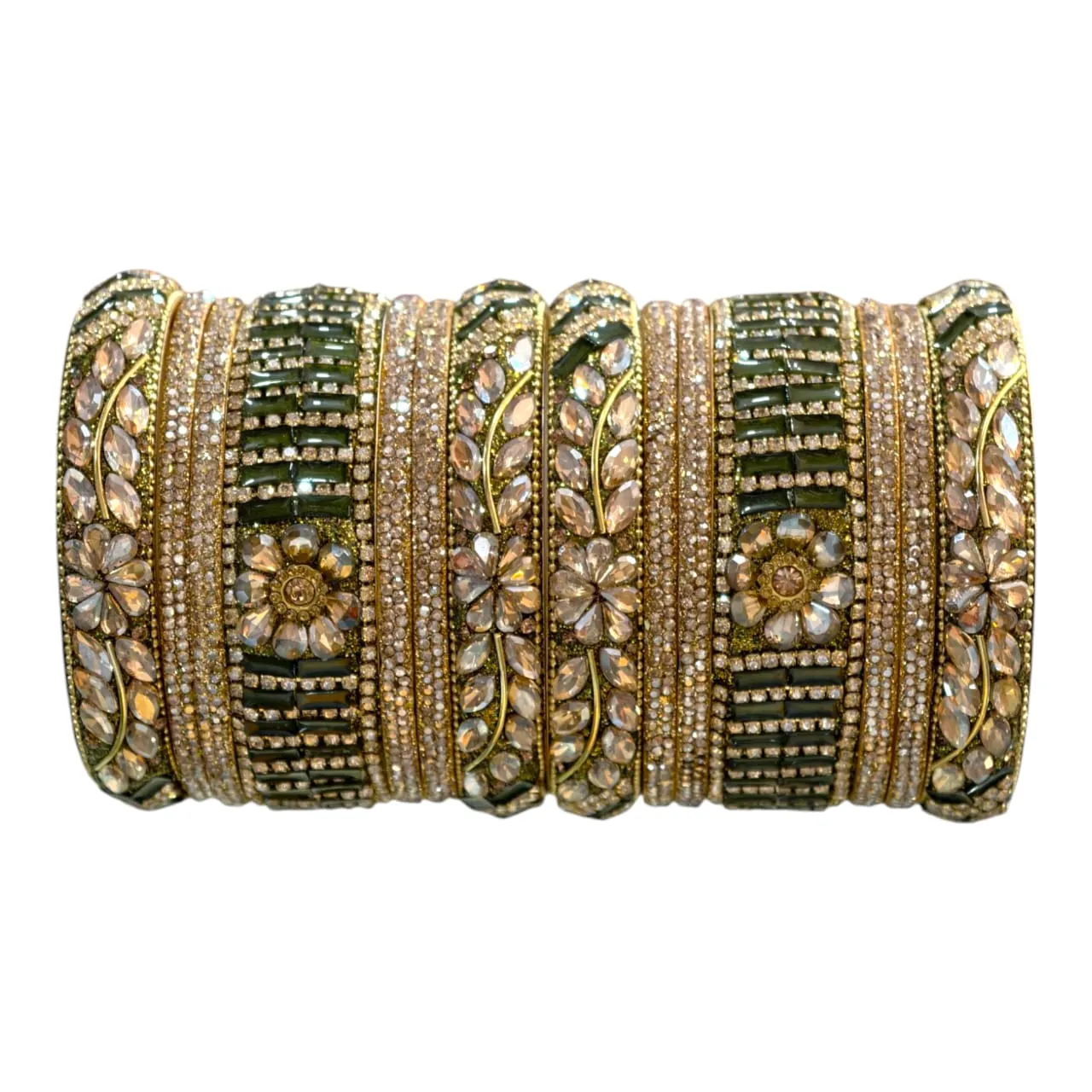 Mehendi Gold Stone Embellished Bridal Bangles Set – Elegant and Timeless