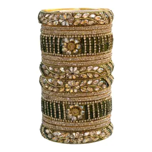 Mehendi Gold Stone Embellished Bridal Bangles Set – Elegant and Timeless